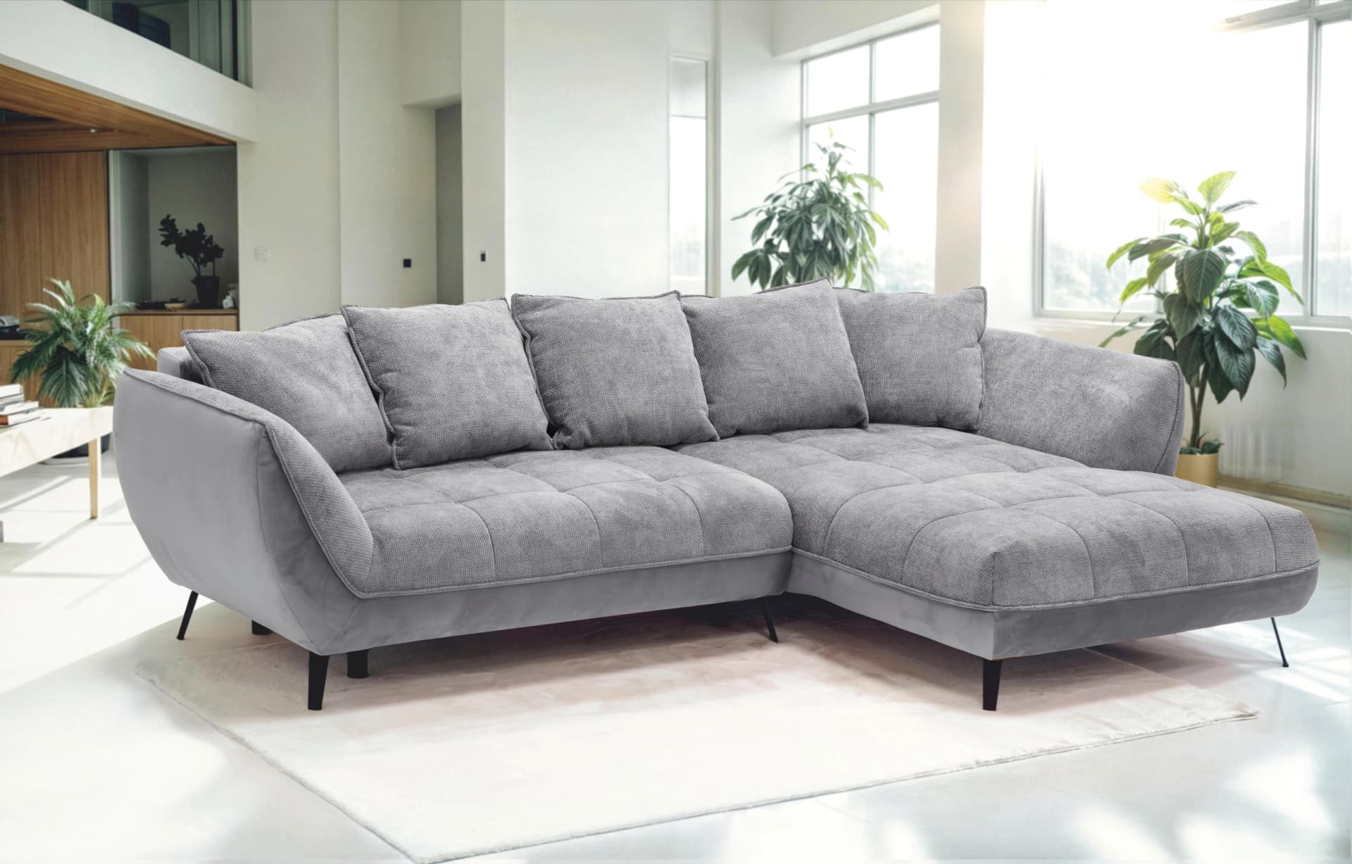 Ecksofa EXXPO SOFA FASHION Grau mit Bettfunktion und Bettkasten