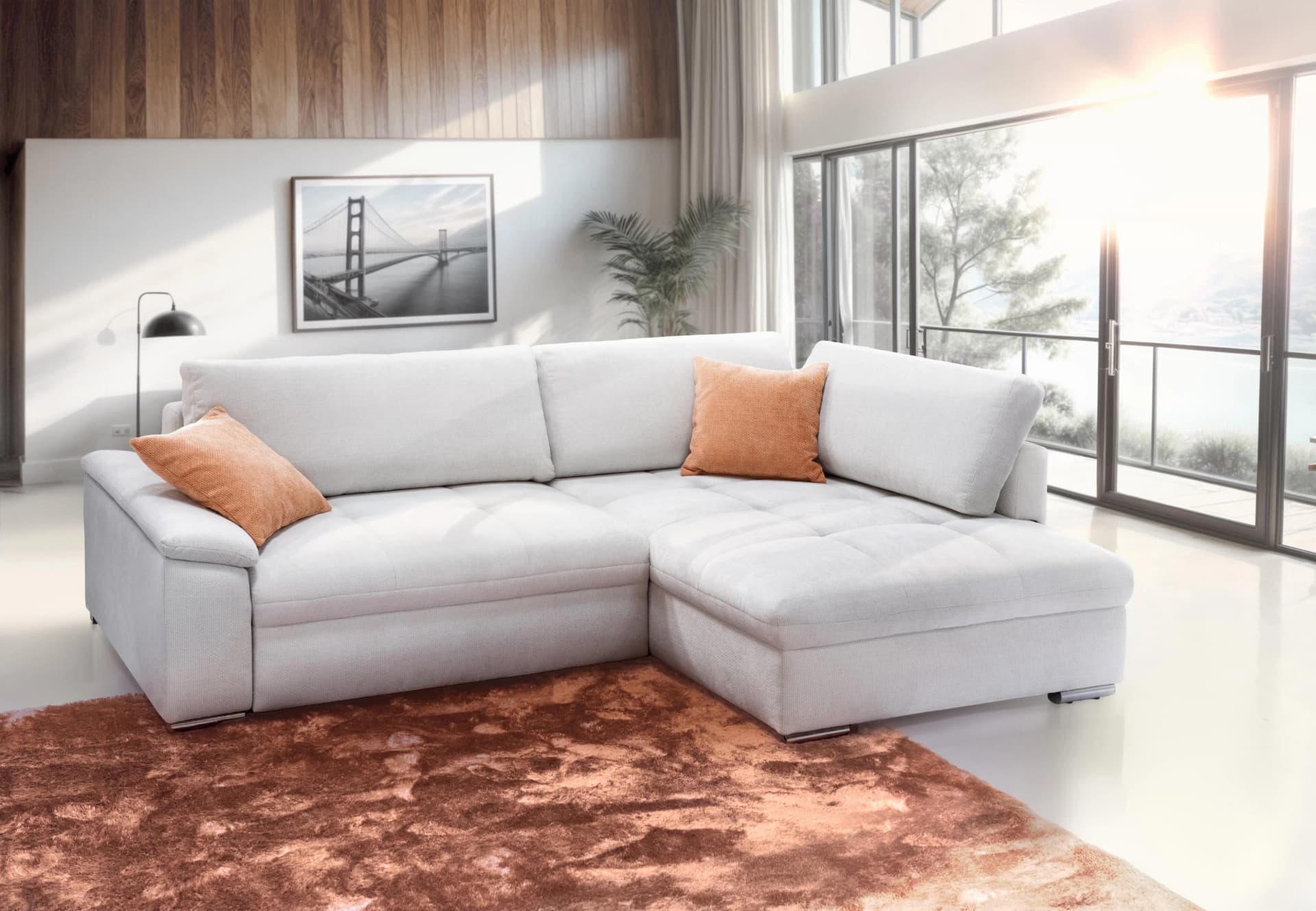 EXXPO Ecksofa Casa Grande mit Bettfunktion und Bettkasten Weiß