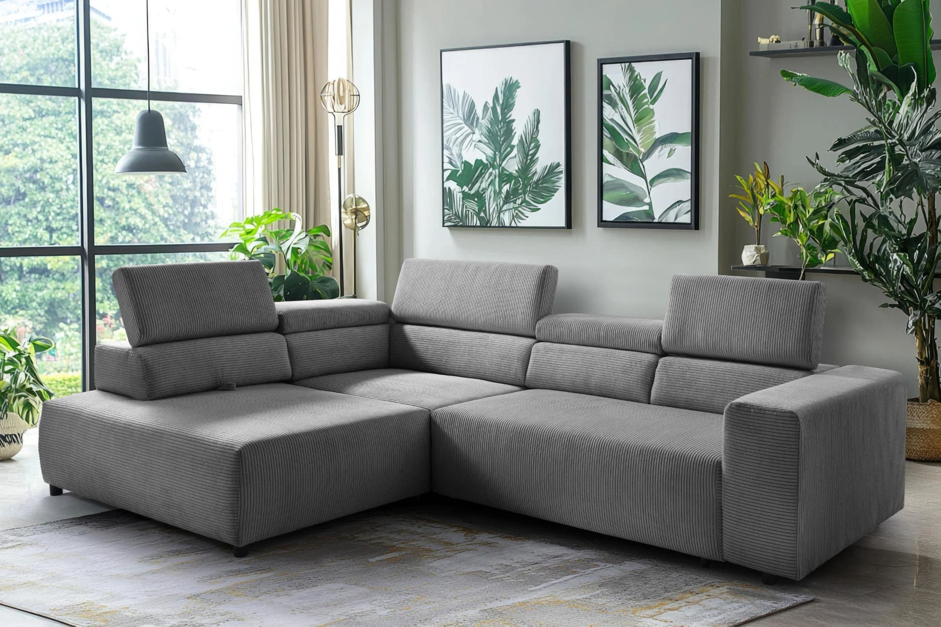 EXXPO Ecksofa Vittorio Grau Cord mit Bettfunktion und Verstellfunktion