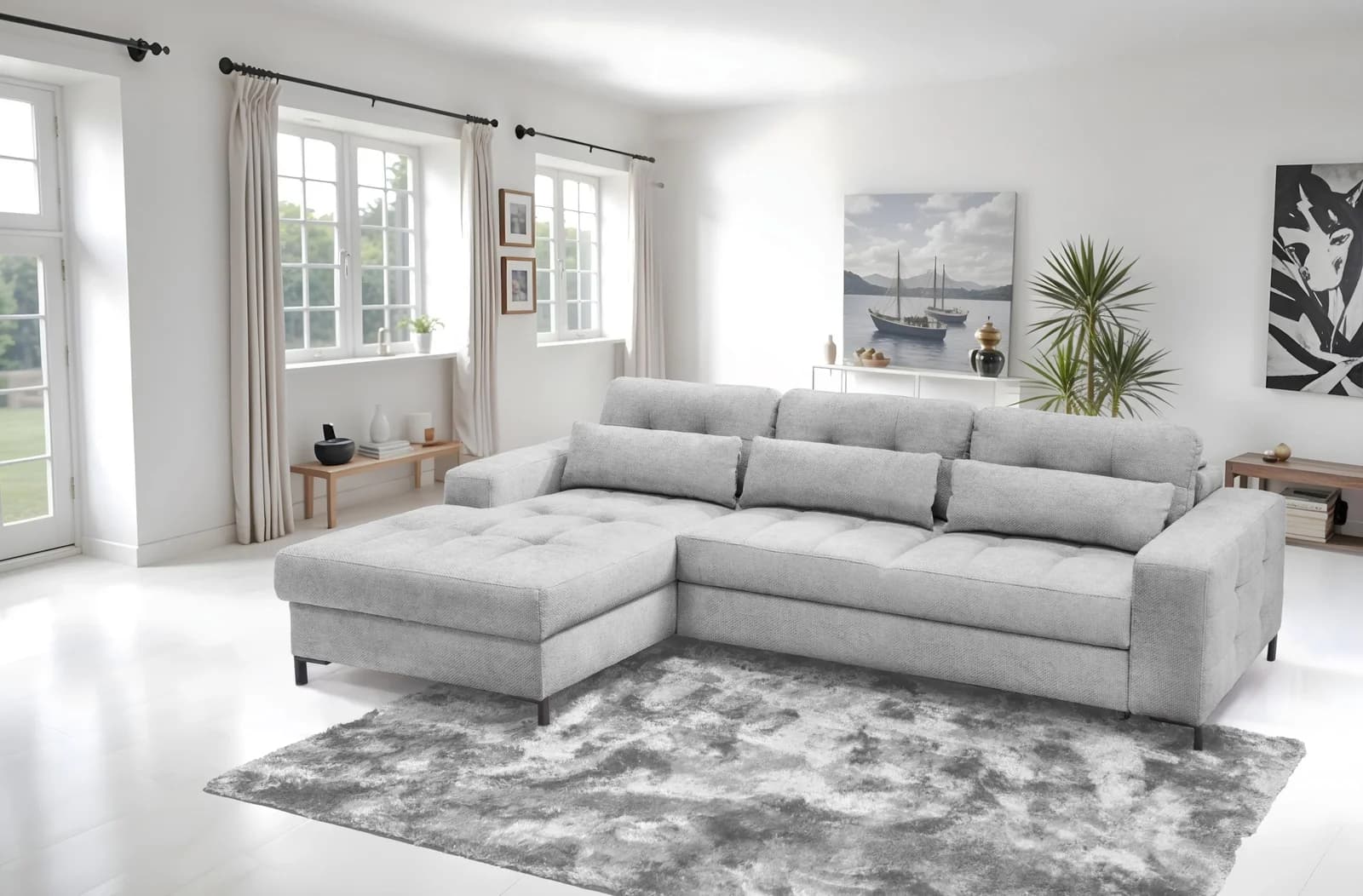 EXXPO Ecksofa Bonito mit Bettfunktion und Sitztiefenverstellung Grau