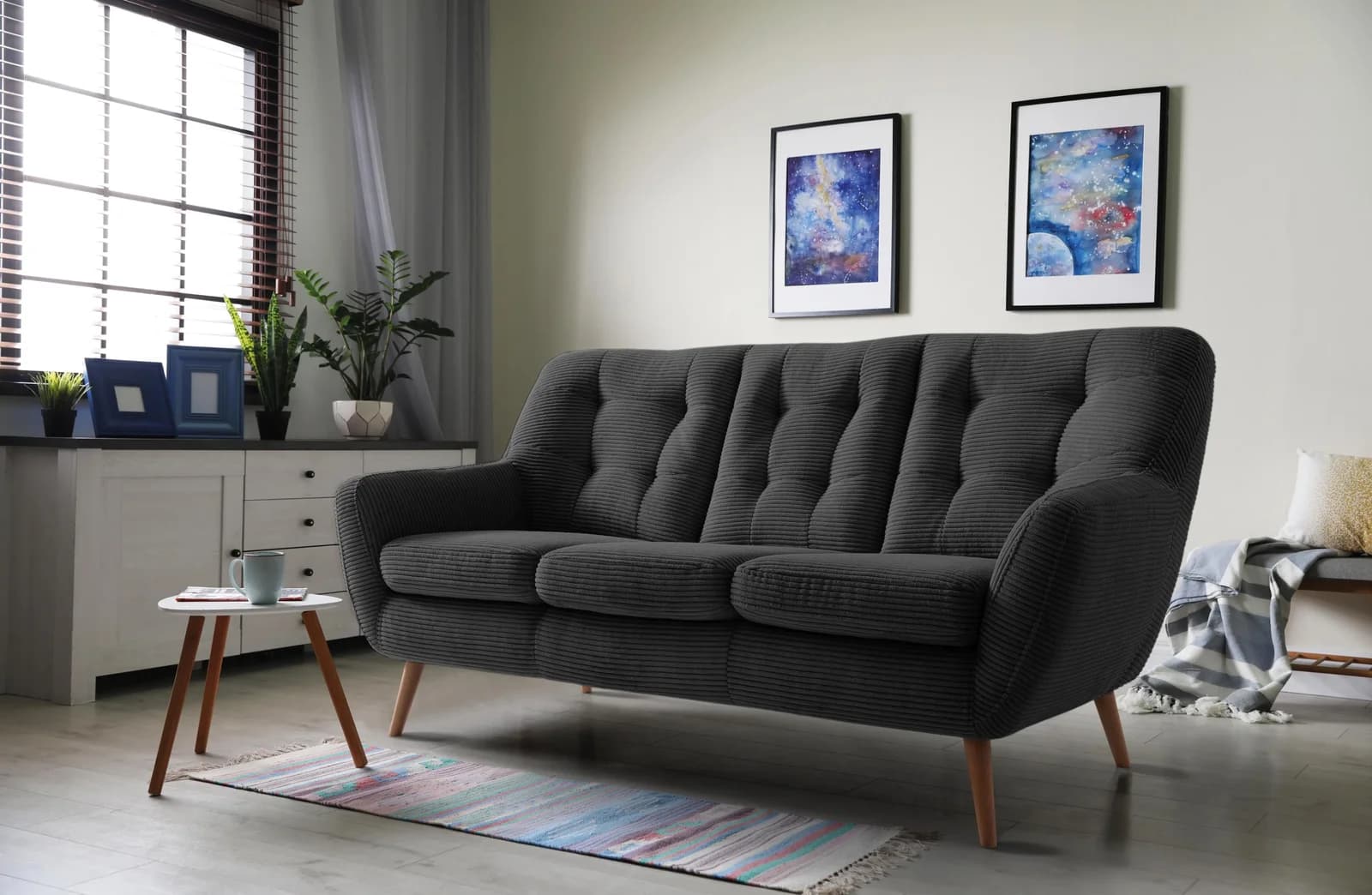 exxpo - sofa fashion 3-Sitzer Sofa Scandi Anthrazit Cord