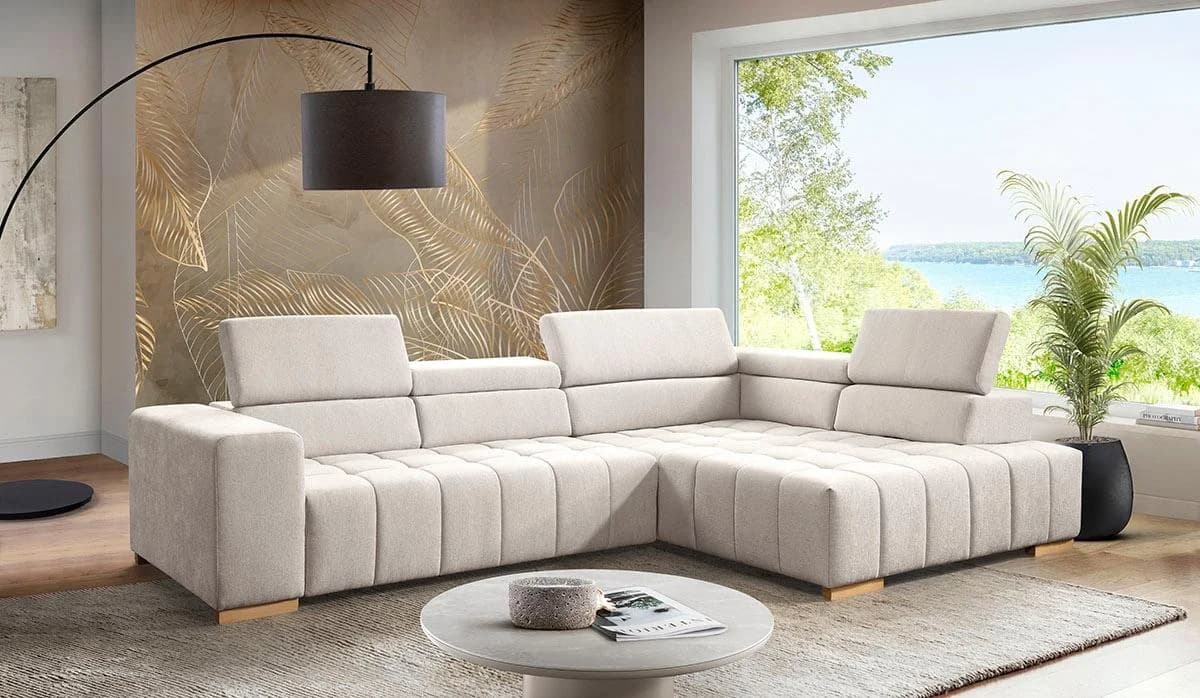 EXXPO Ecksofa Elianos Pearl mit Kreuzsteppung und Bettfunktion