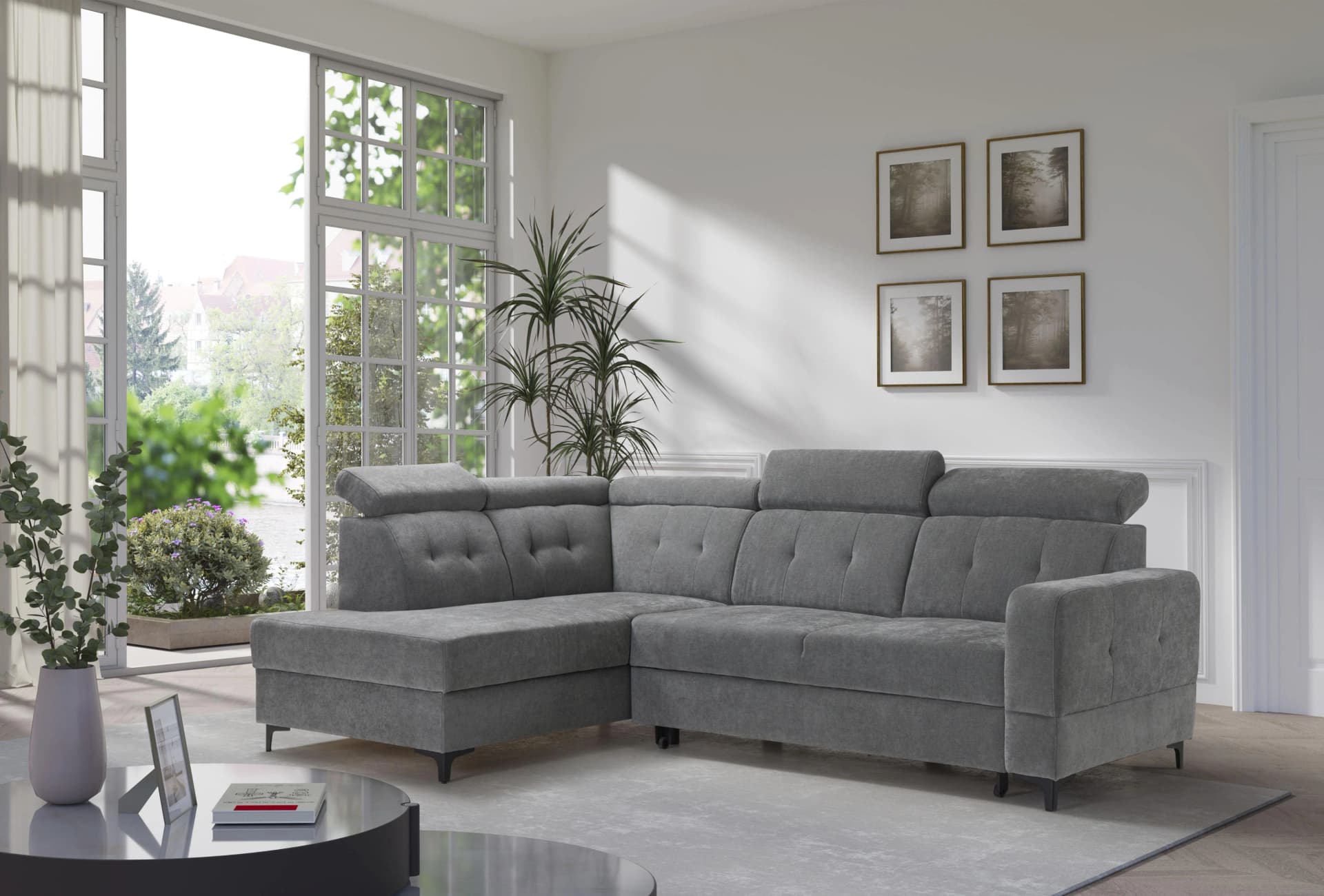 Ecksofa EXXPO Monte Anthrazit mit verstellbaren Kopfteilen