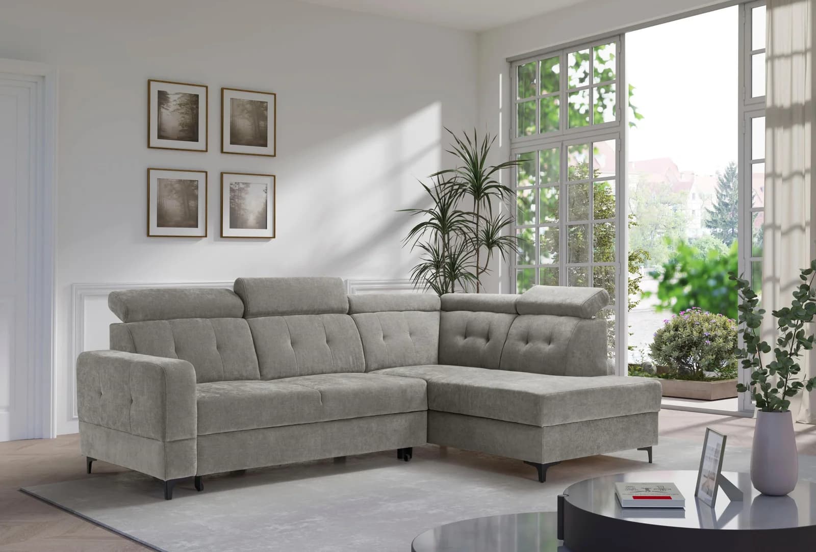 Ecksofa EXXPO Monte Cappuccino mit verstellbaren Kopfteilen
