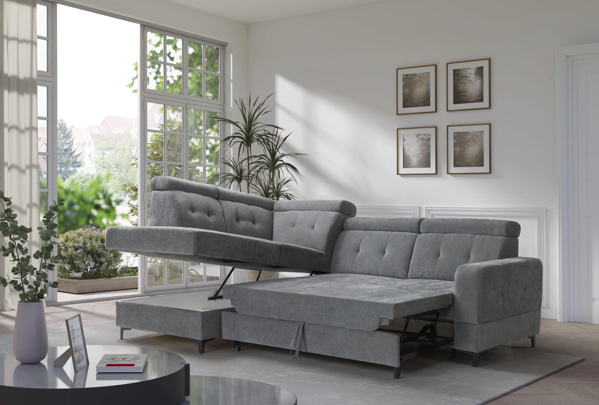 EXXPO Ecksofa Monte Anthrazit mit verstellbaren Kopfteilen