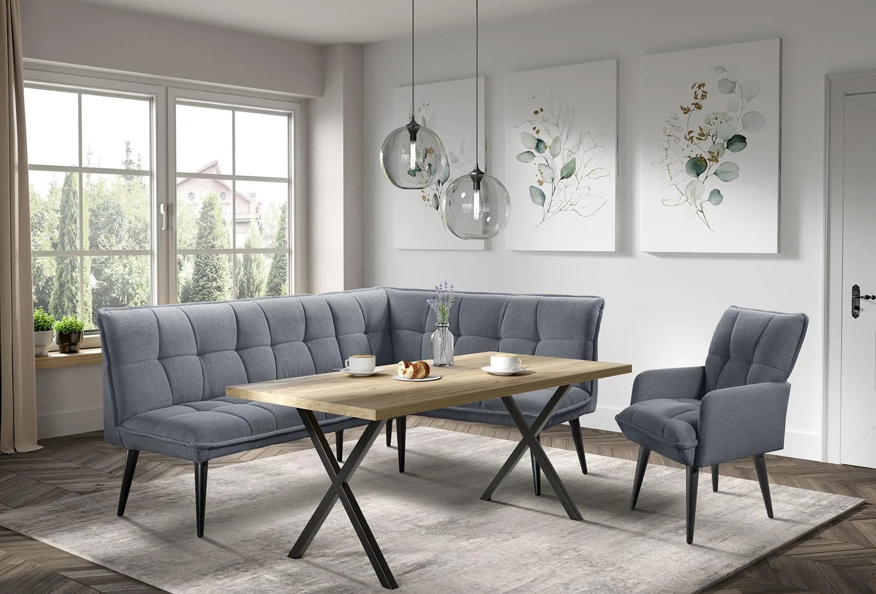Eckbank aus massivem Holz in Anthrazit