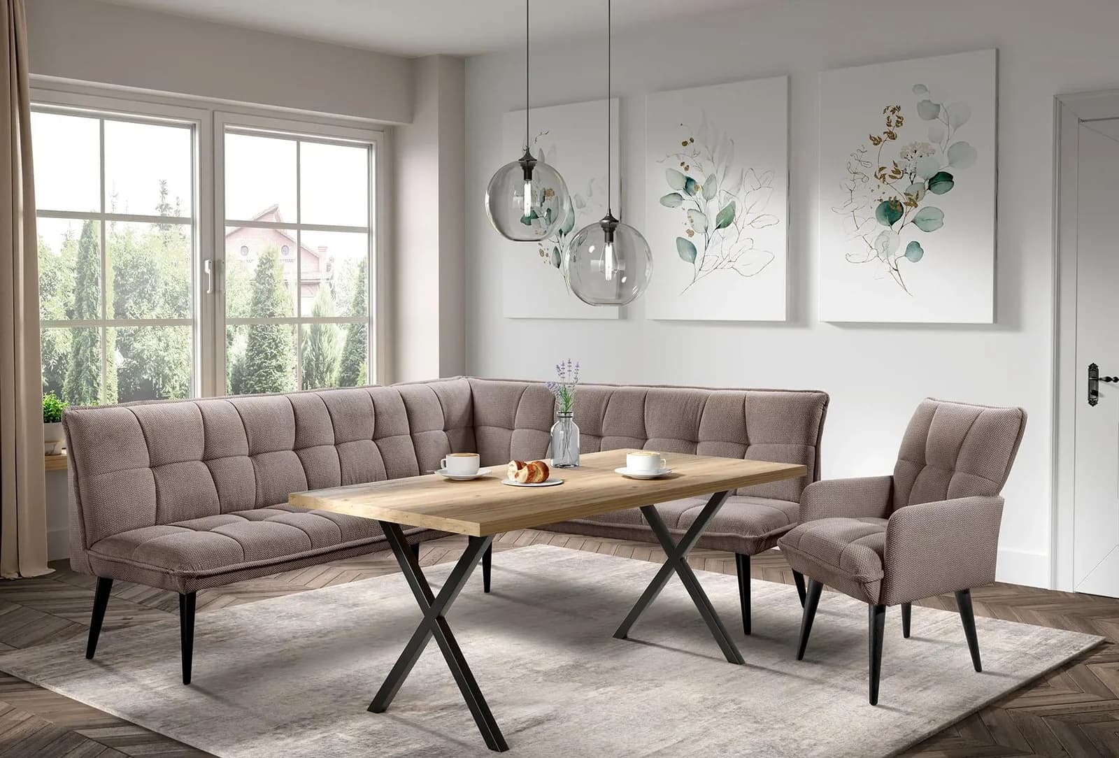 Elegante Essbank in Latte und Mocca
