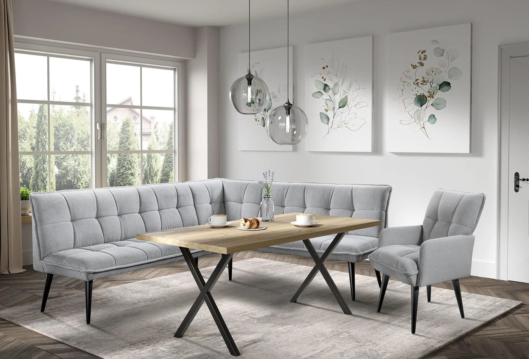 Essbank in Silber, Material Web, Bequem und Elegant