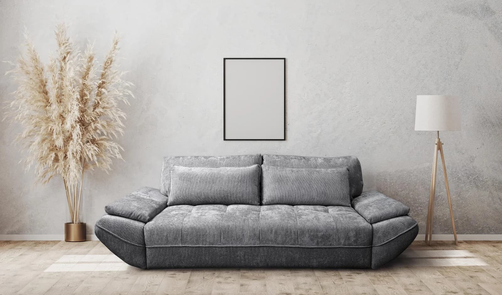 EXXPO Big-Sofa grau mit Bettfunktion und Bettkasten