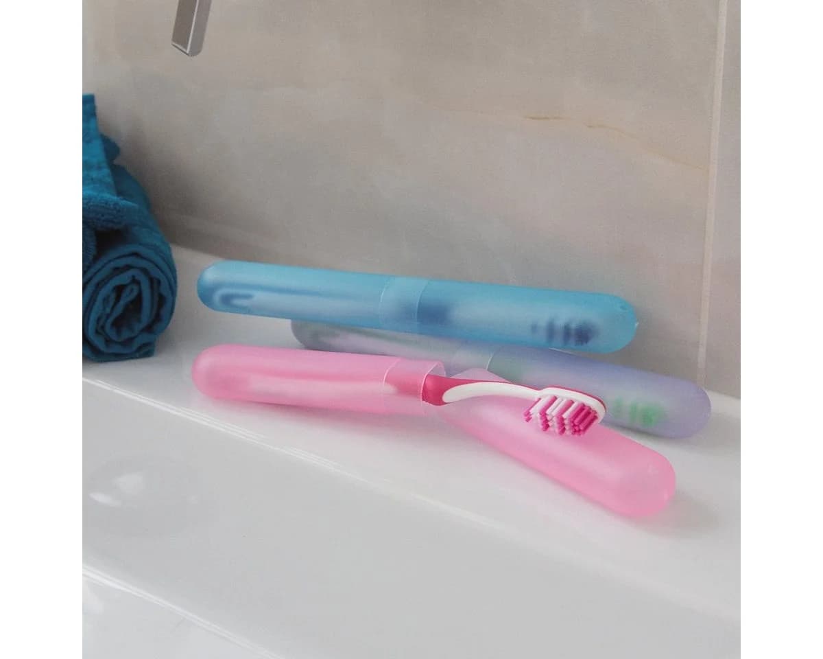 kwmobile Zahnbürstenhalter 3er Set Rosa Kunststoff Reise Etui - Bild 3