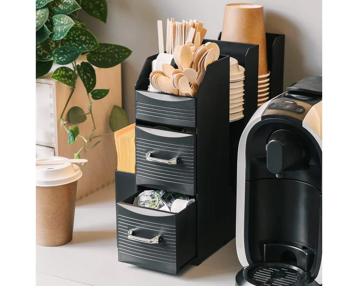 Navaris Kaffee Organizer Schwarz mit Fächern für Kapseln & Zubehör