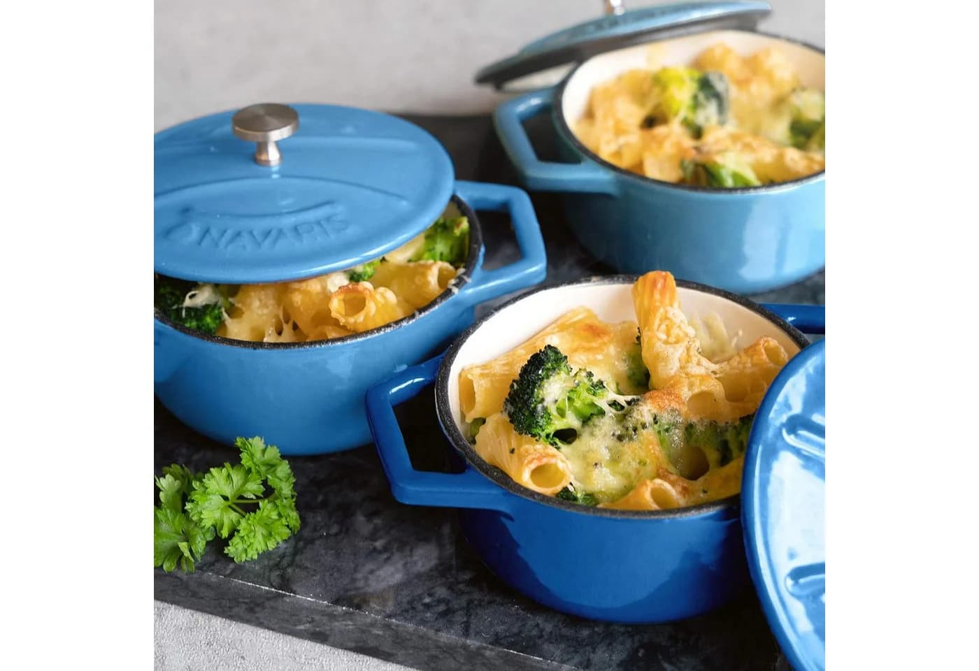 Navaris Mini Cocotte Set 4-tlg. Gusseisen Töpfe mit Deckel Blau