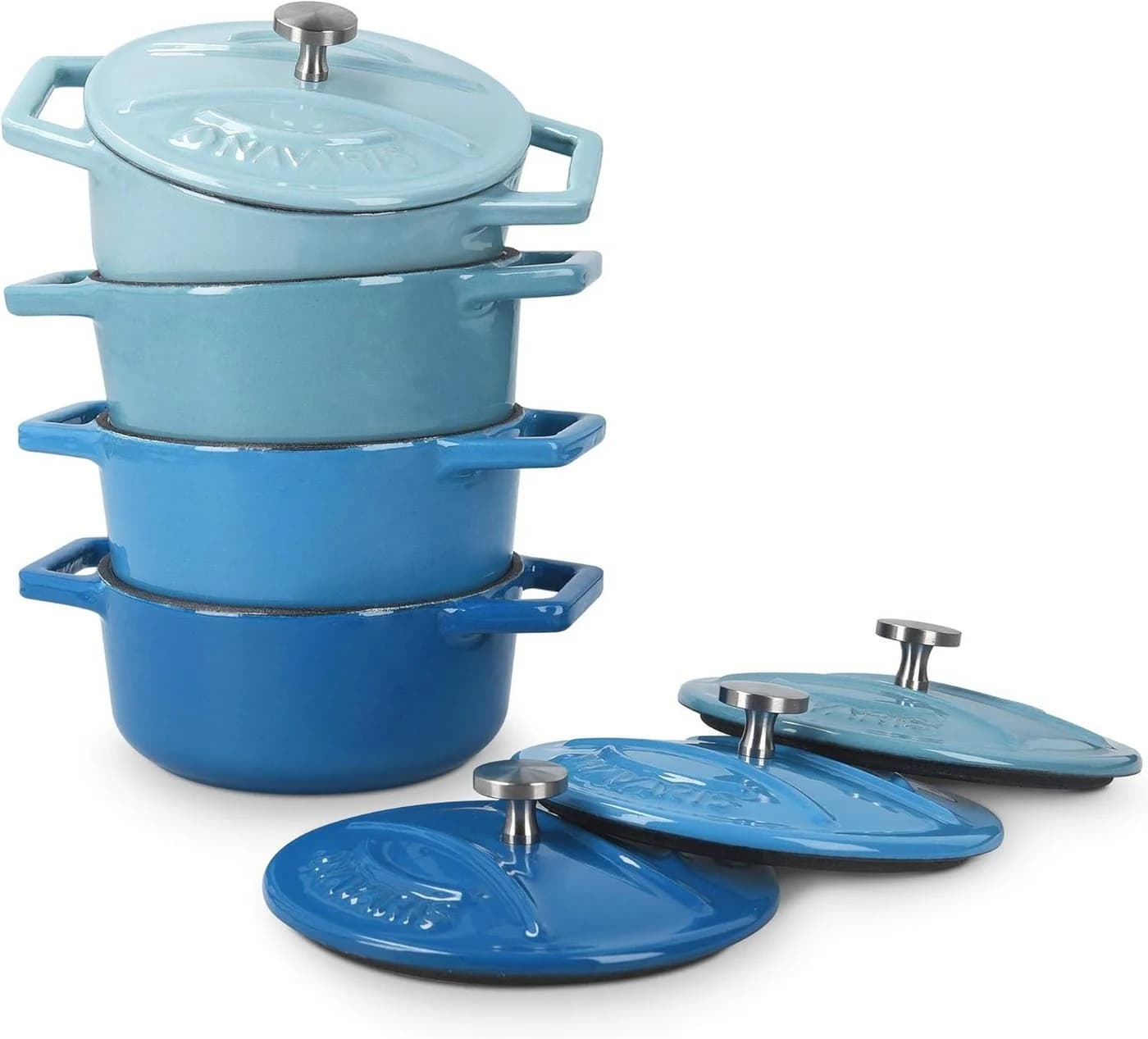 Navaris Mini Cocotte Set 4-tlg. Gusseisen Töpfe mit Deckel Blau - Bild 2