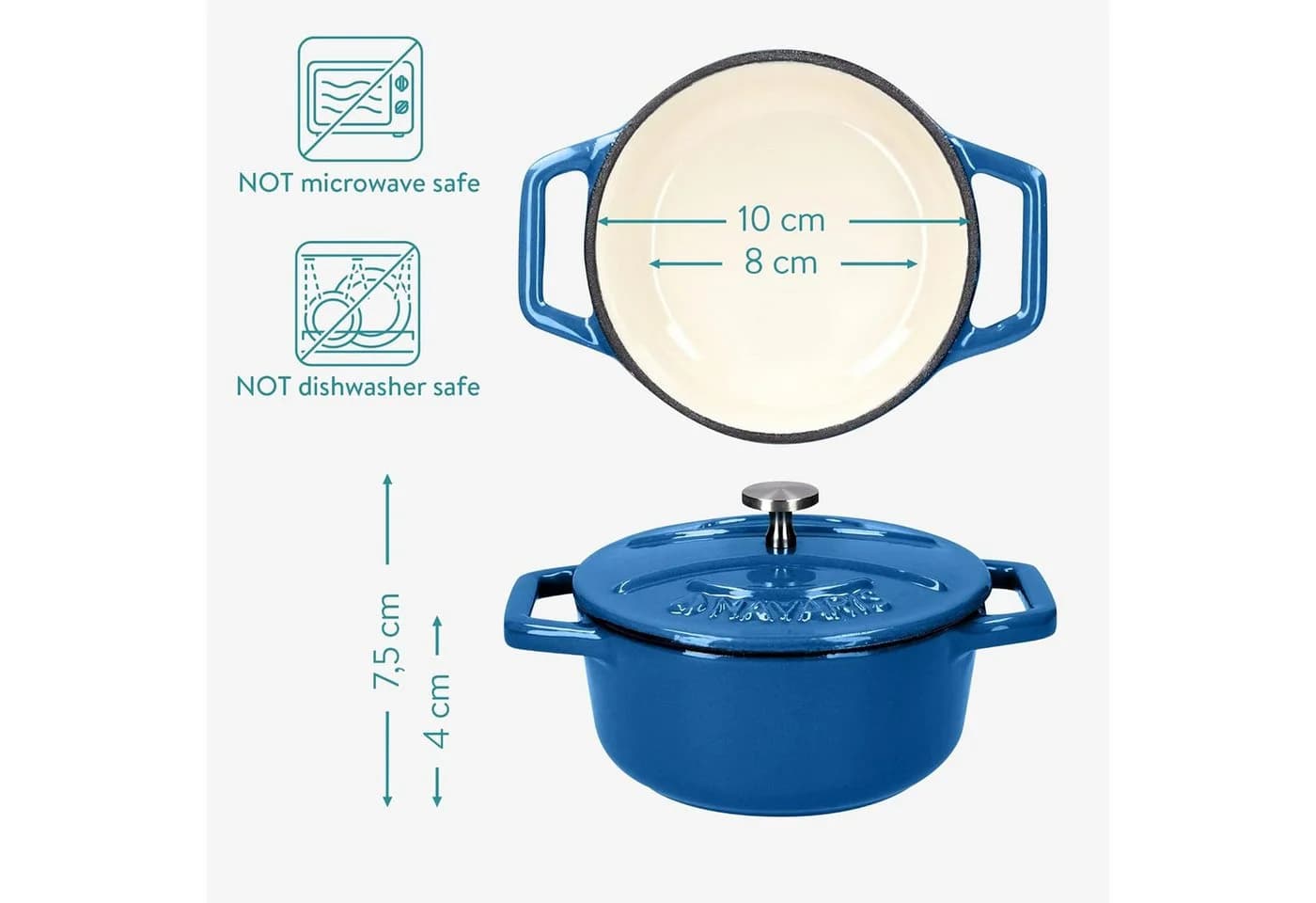 Navaris Mini Cocotte Set 4-tlg. Gusseisen Töpfe mit Deckel Blau - Bild 3