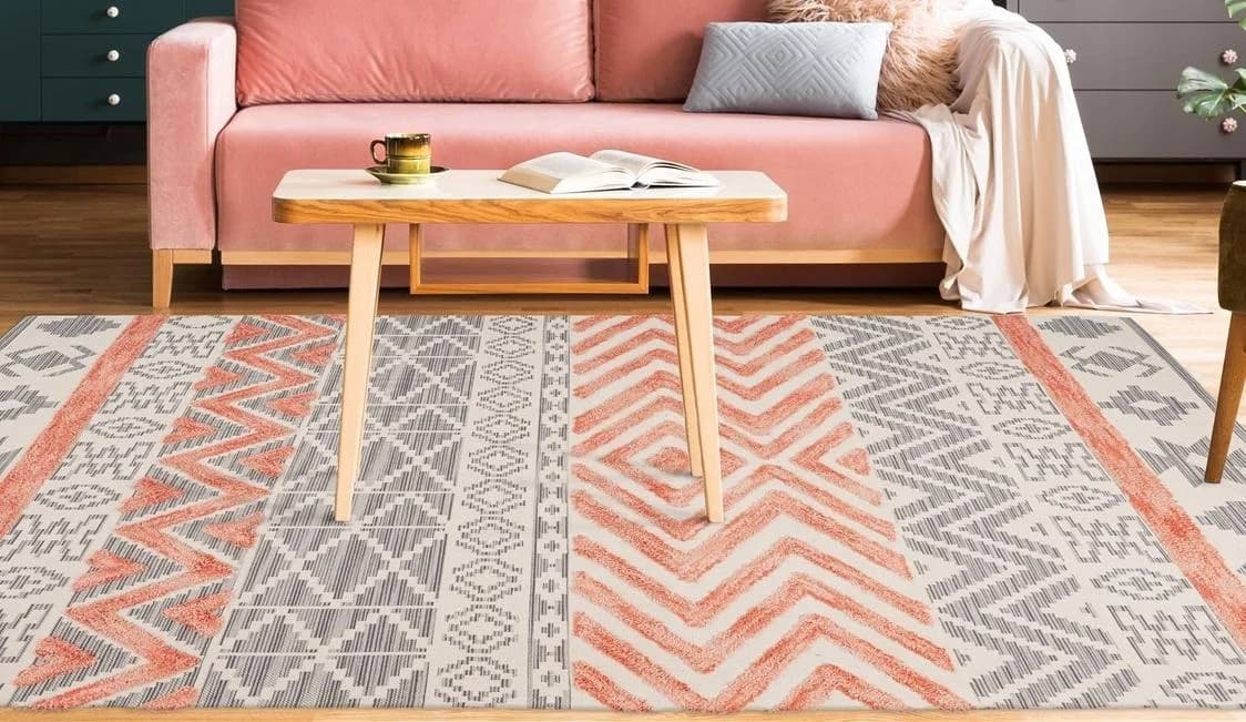 Arte Espina Ethno-Teppich Orange Grau Kurzflor