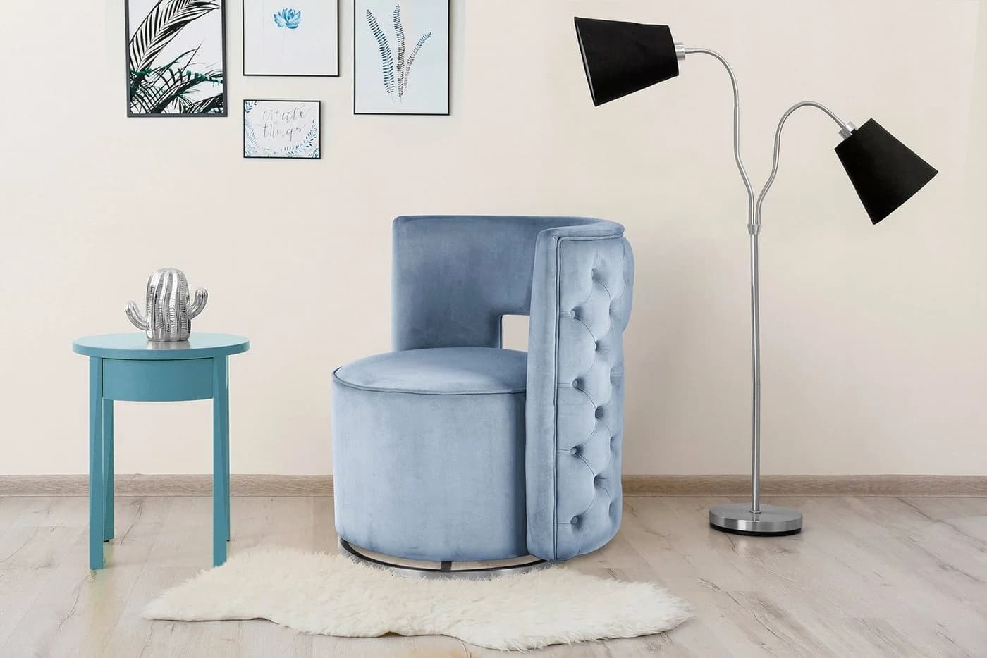 Kayoom Drehsessel Beverly 125 Hellblau Samt mit Drehfunktion - Bild 2