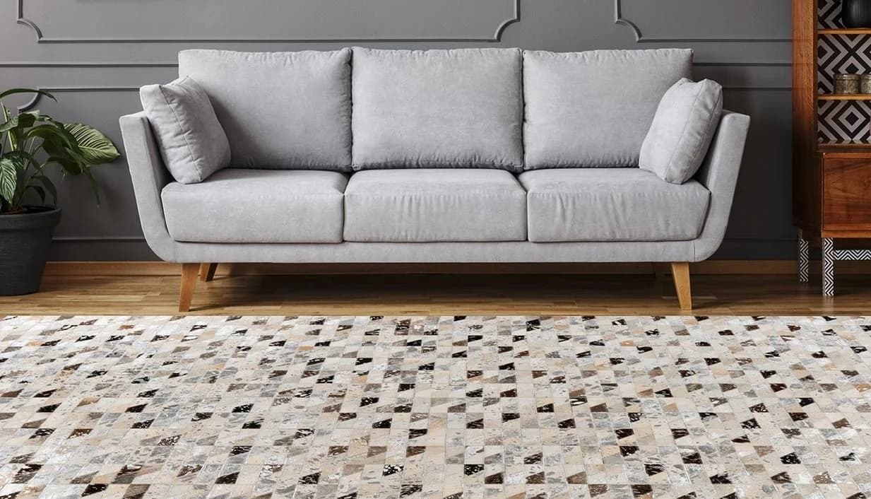 PADIRO Lederteppich Lavin 625 Silber Bunt Patchwork Rindsleder