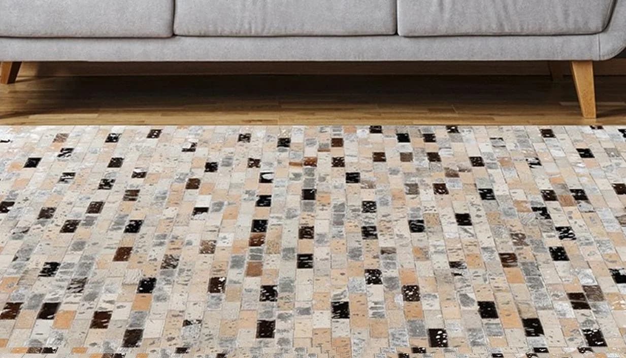 PADIRO Lederteppich Lavin 525 Schwarz Bunt Patchwork Rindsleder