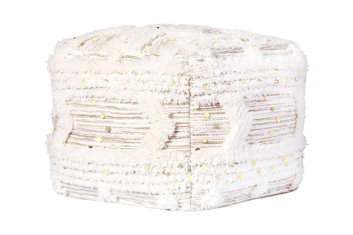 Kayoom Pouf Bohist 425 Handgefertigt Boho-Style Fransen Beige