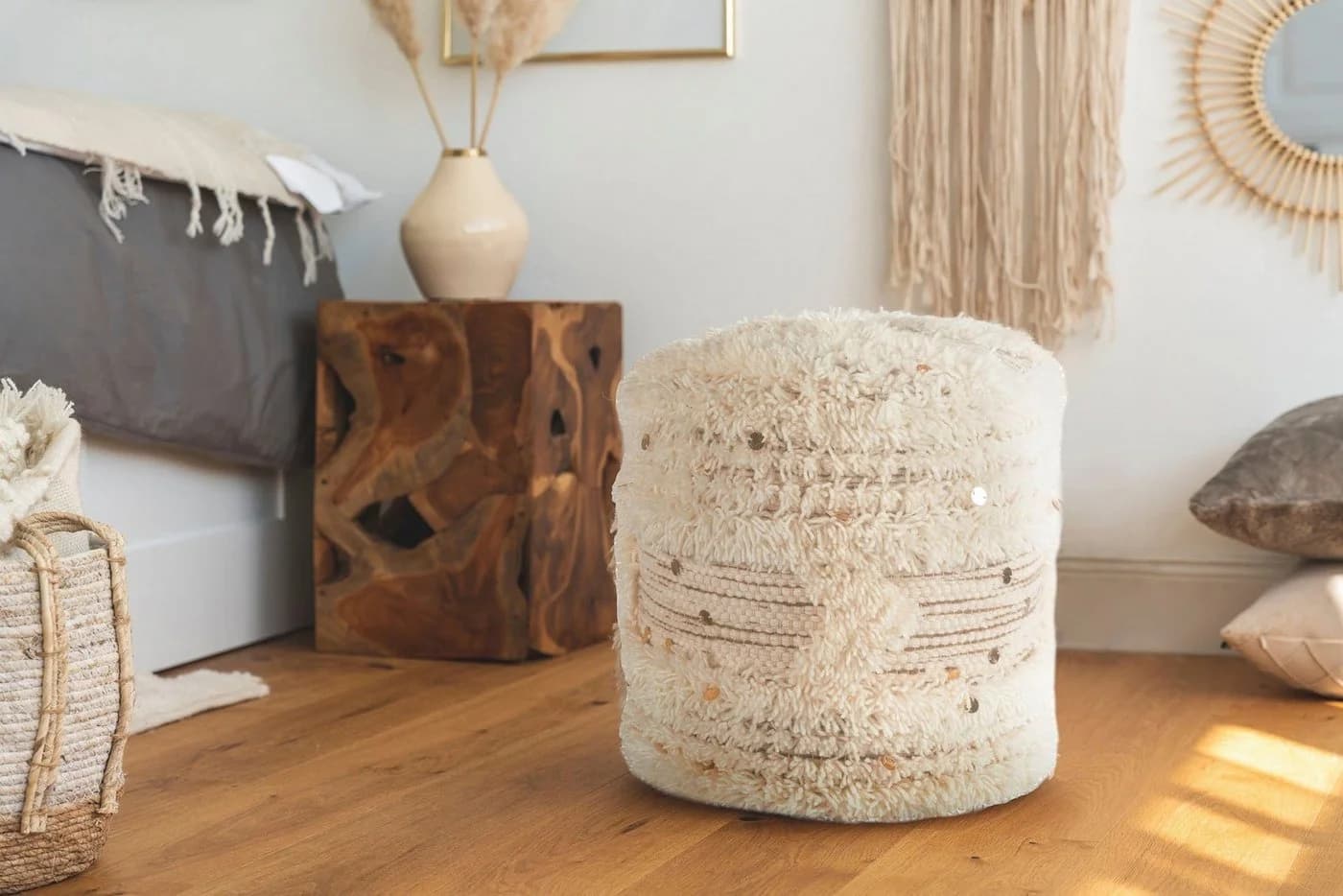 Kayoom Pouf Bohist 425 Beige Handgefertigt mit Fransen