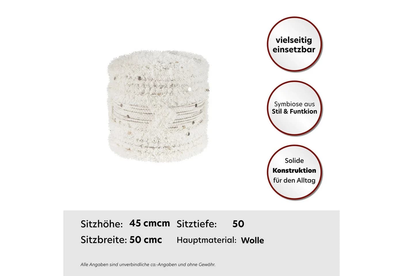 Kayoom Pouf Bohist 425 Beige Handgefertigt mit Fransen - Bild 3