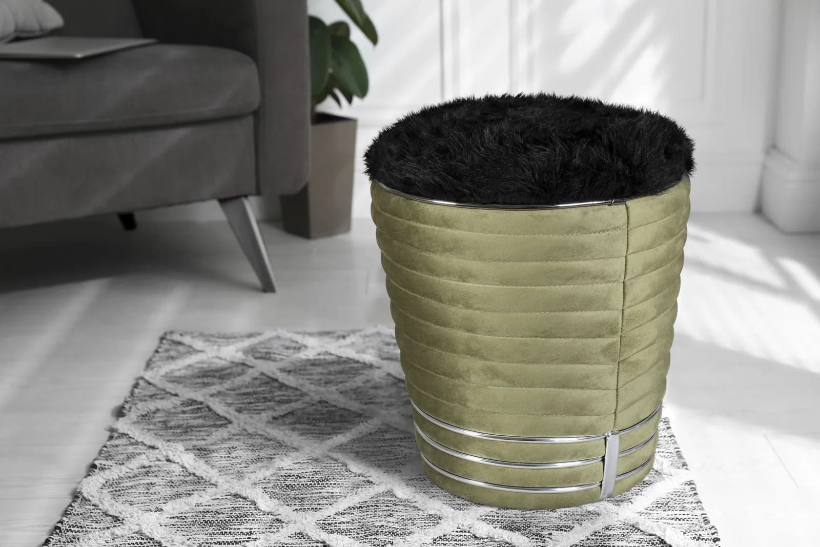 KAYOOM Hocker Doric Grün/Graphit Samtvelours Sitzhocker