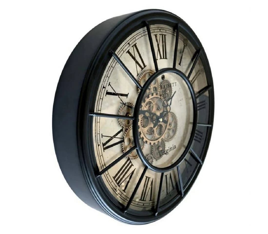 K&L Wall Art Wanduhr Metall 46cm Vintage Uhr Rotierende Zahnräder Römische Ziffern