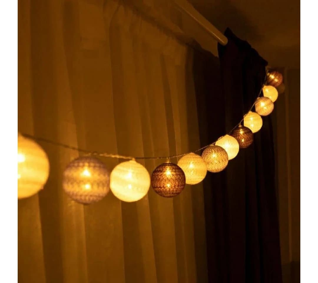 K&L LED-Lichterkette Cotton Ball 20 LED Kugeln Gelb Gold Silber