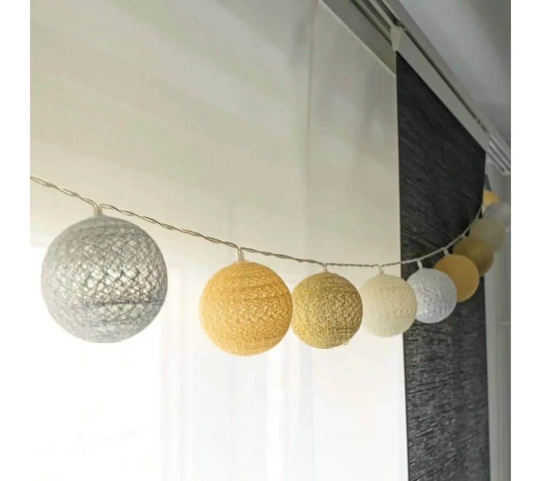 K&L LED-Lichterkette Cotton Ball 20 LED Kugeln Gelb Gold Silber - Bild 2