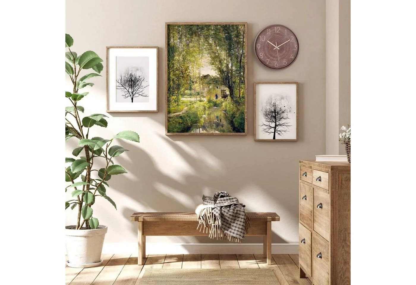 K&L Wall Art Wanduhr Leise Landhaus Holzoptik 30cm