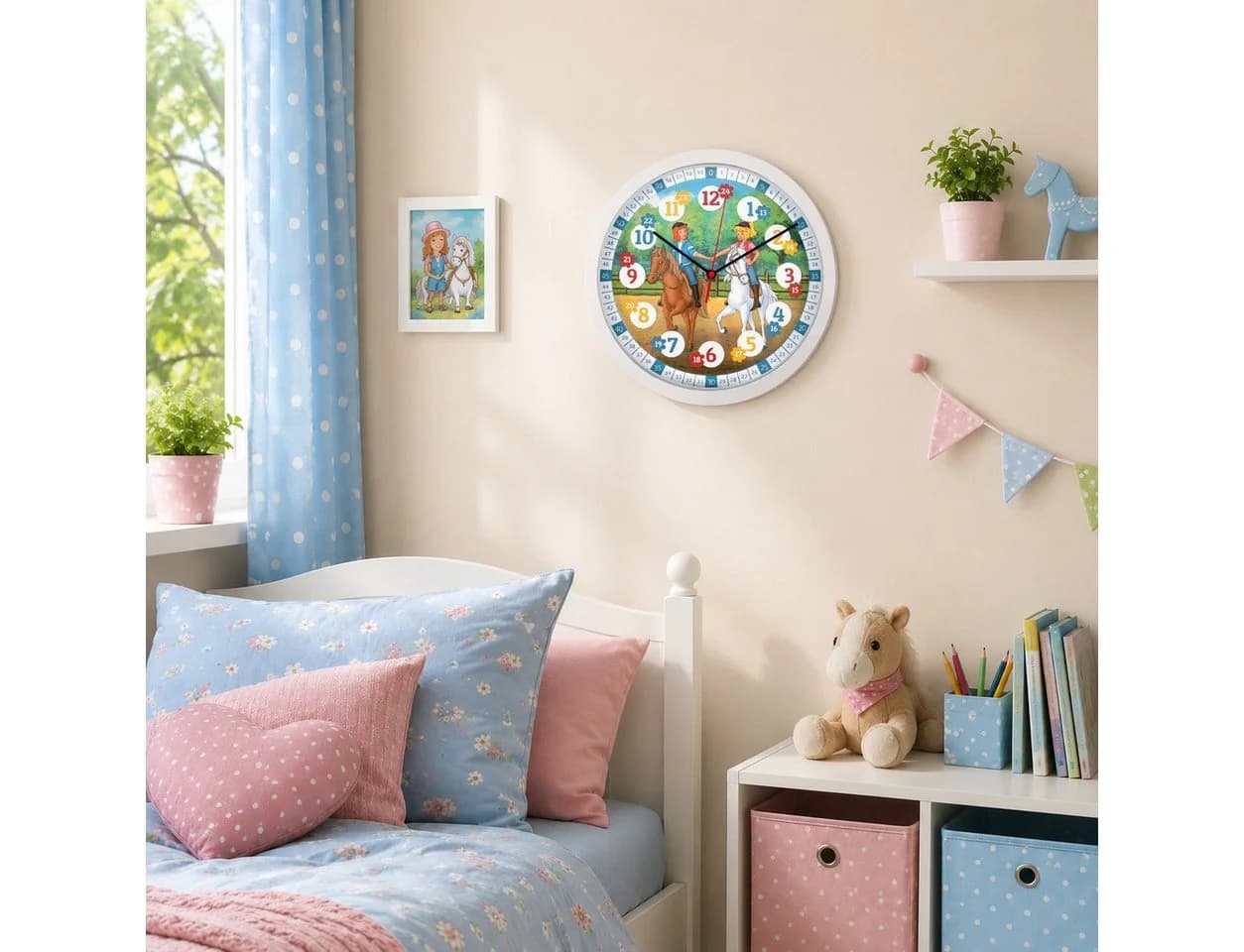 K&L Wall Art Wanduhr Bibi Blocksberg & Tina Kinder Lernuhr Bunt