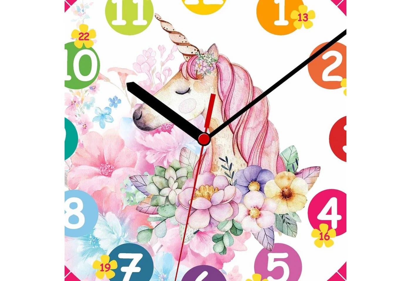 K&L Wall Art Wanduhr Einhorn Prinzessin Rosa Kinder Lernuhr Lautlos - Bild 2