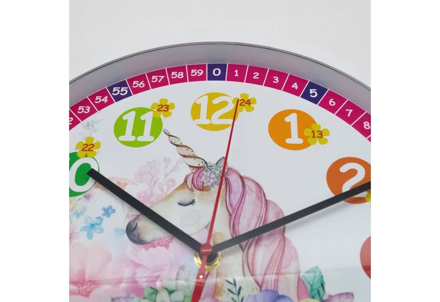 K&L Wall Art Wanduhr Einhorn Prinzessin Rosa Kinder Lernuhr Lautlos - Bild 4