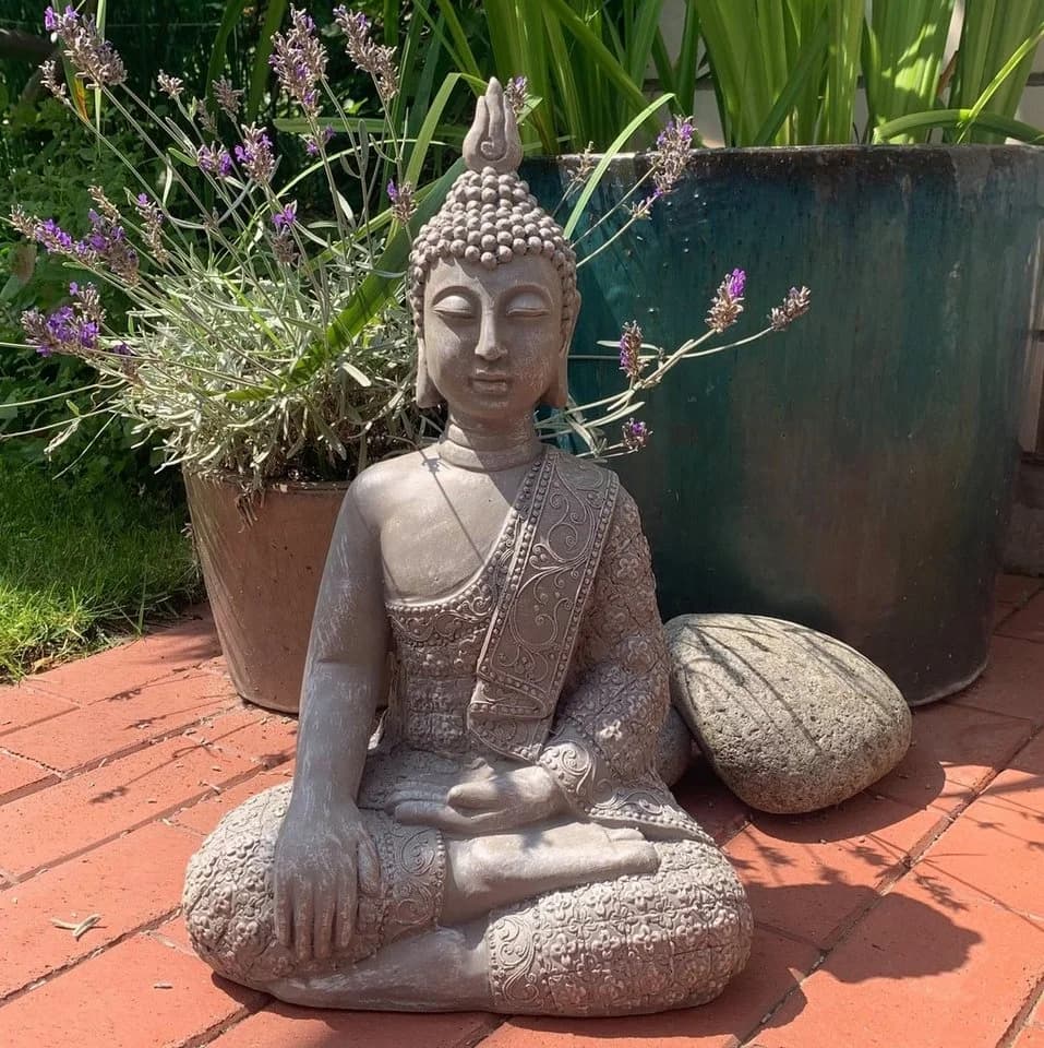 K&L Wall Art Buddha Figur Grau Kunststein Feng Shui Deko - Bild 2