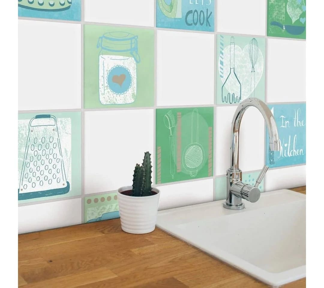 K&L Wall Art Fliesenaufkleber Retro Küche 12er Set selbstklebend