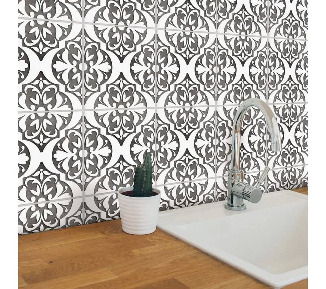 K&L Wall Art Fliesenaufkleber Marokkanische Ornamente Schwarz/Weiß 12er Set - Bild 2