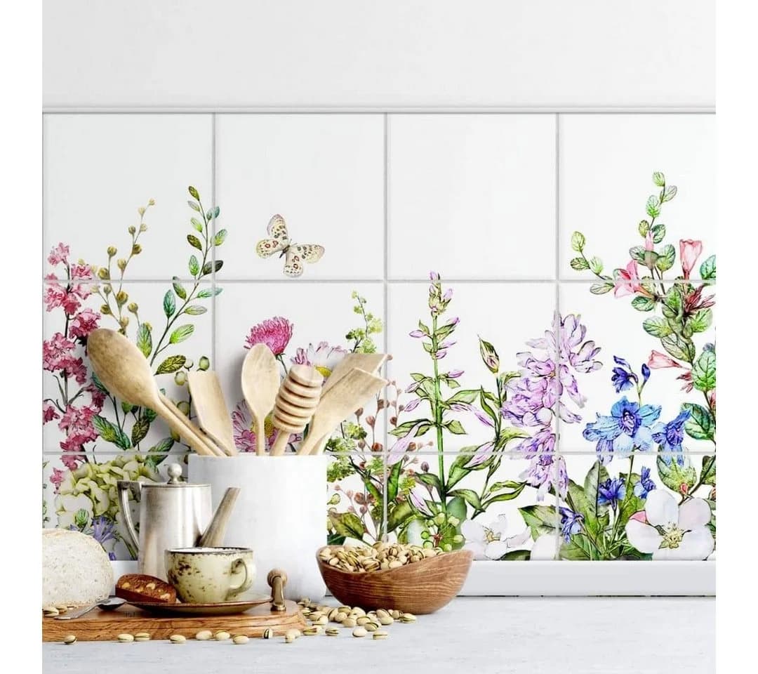 K&L Fliesenaufkleber Sommerwiese Selbstklebend 12er Set