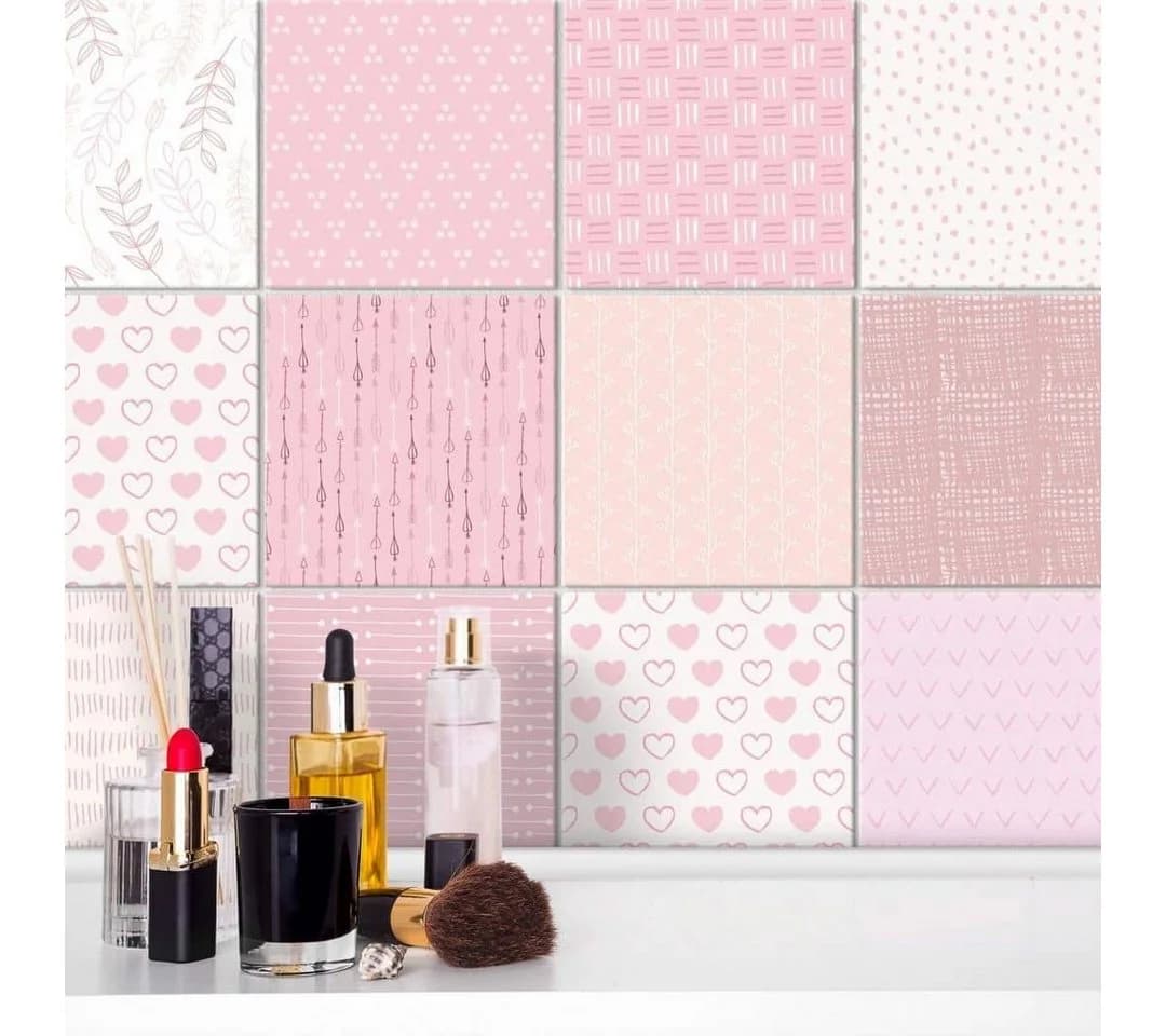 K&L Wall Art Fliesenaufkleber Rosa Herz 12er Set PVC - Bild 2