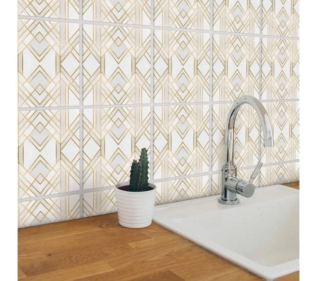K&L Wall Art Fliesenaufkleber Art Deco Geometrisch Gold Selbstklebend