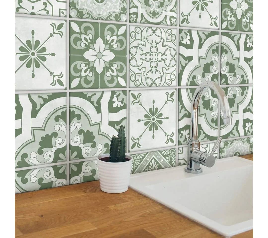 K&L WALL Art Fliesenaufkleber Retro Blumen 12er Set Selbstklebend PVC