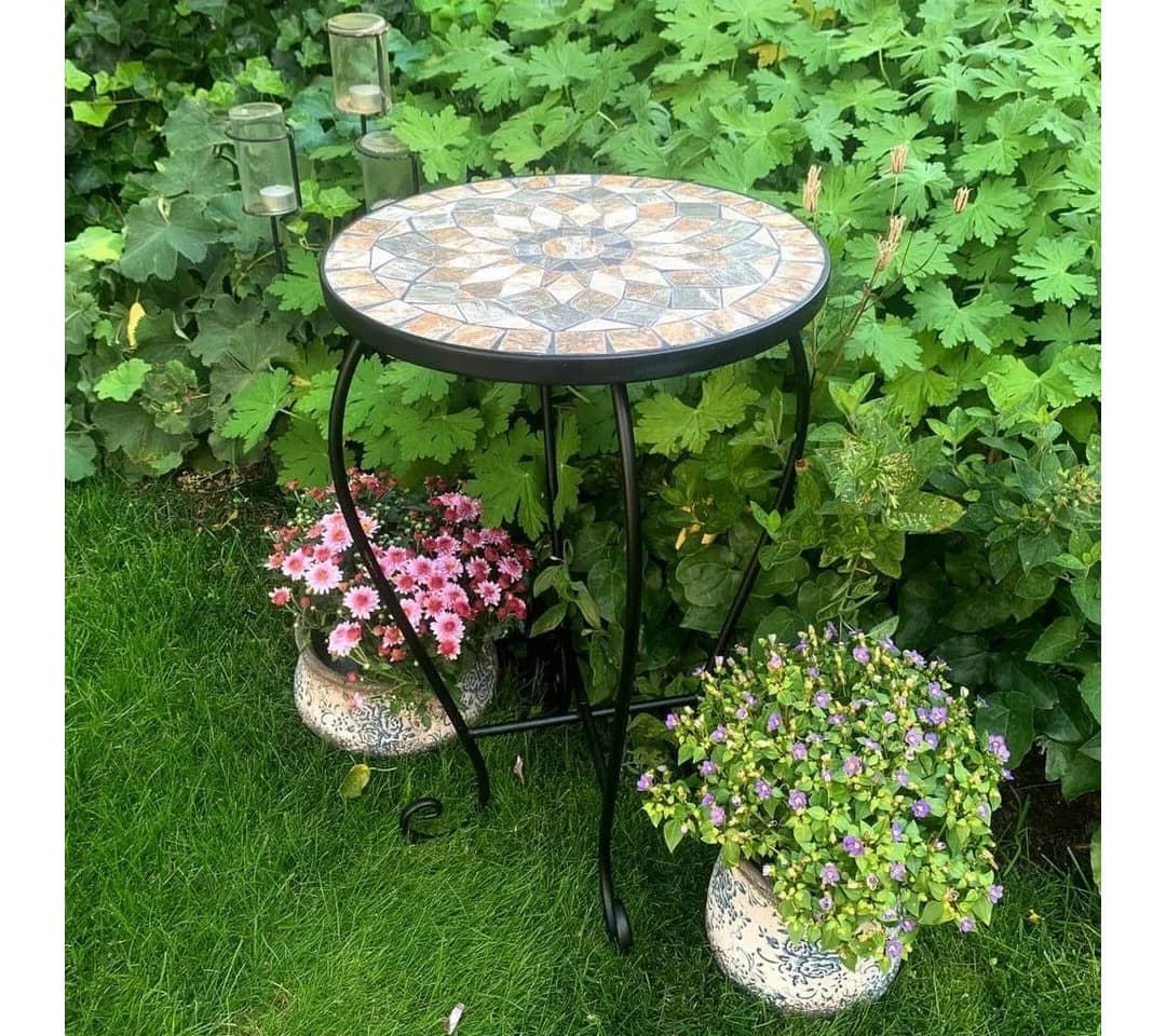 K&L Wall Art Blumenhocker Mosaiktisch Naturstein Garten - Bild 2