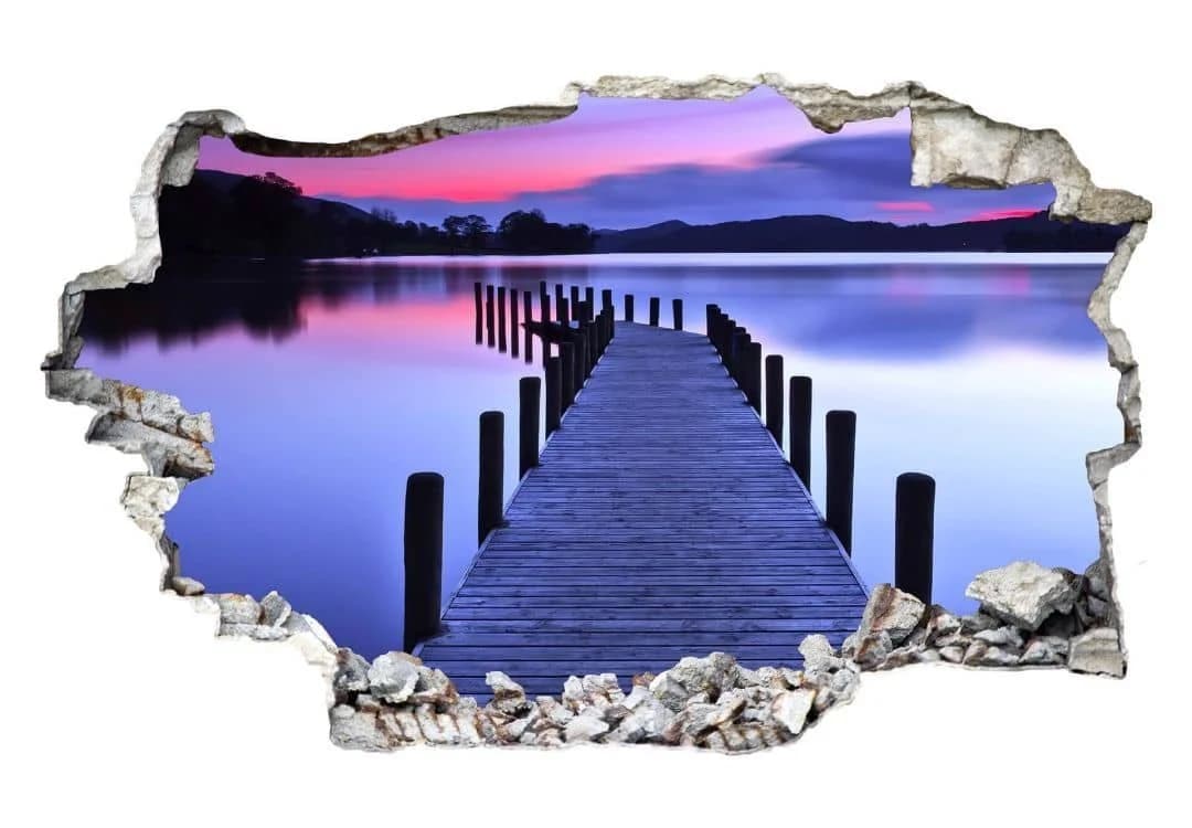 K&L Wall Art Wandtattoo 3D Steinmauer See Panorama Violett