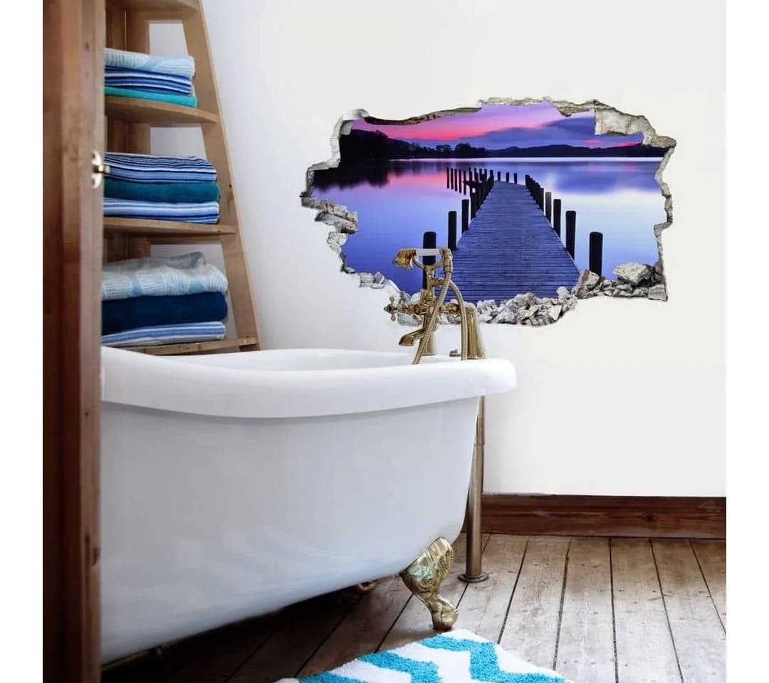 K&L Wall Art Wandtattoo 3D Steinmauer See Panorama Violett - Bild 2