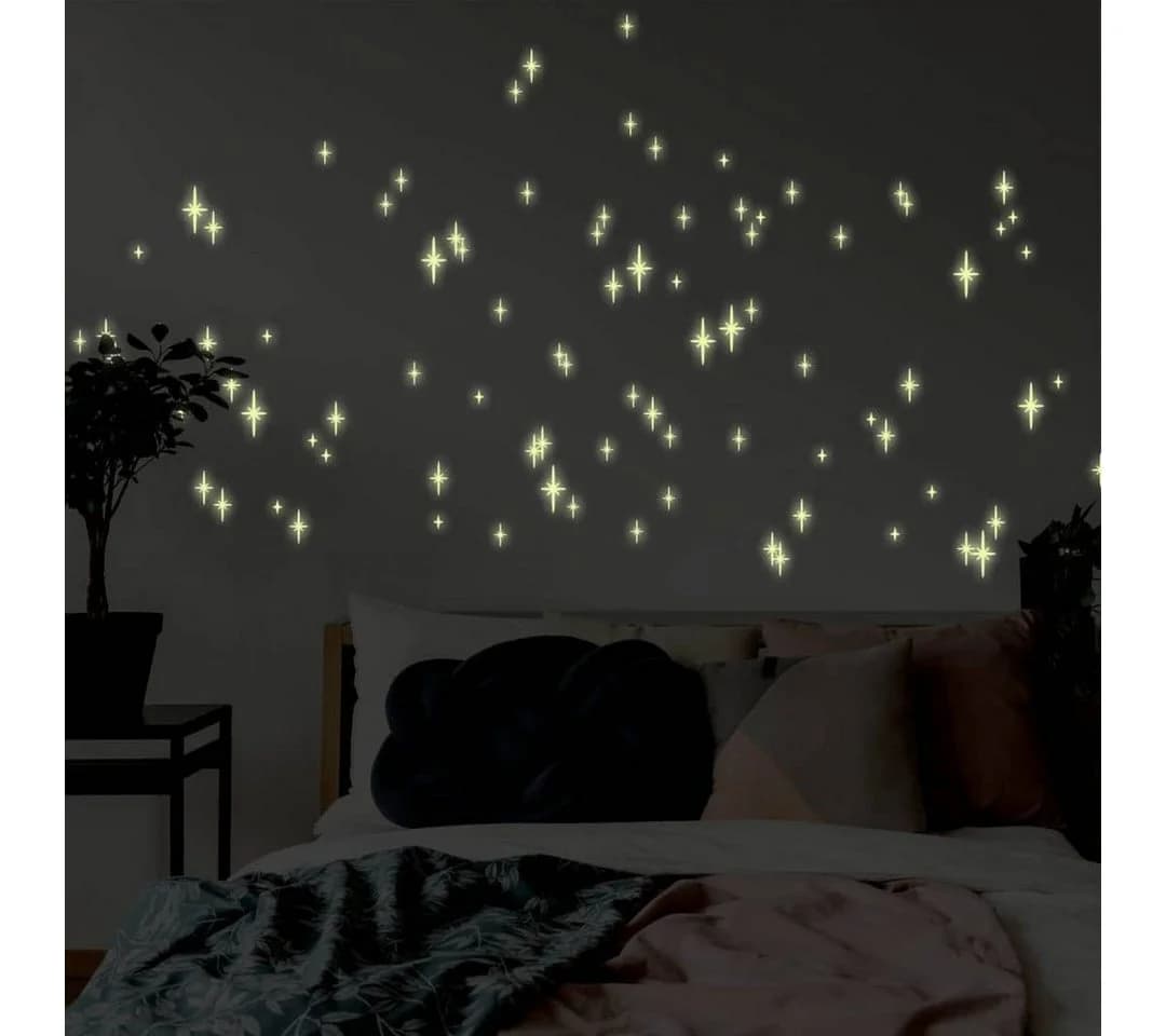 K&L Wall Art Wandtattoo Leuchtsterne Sternenhimmel Gelb 20x20cm selbstklebend