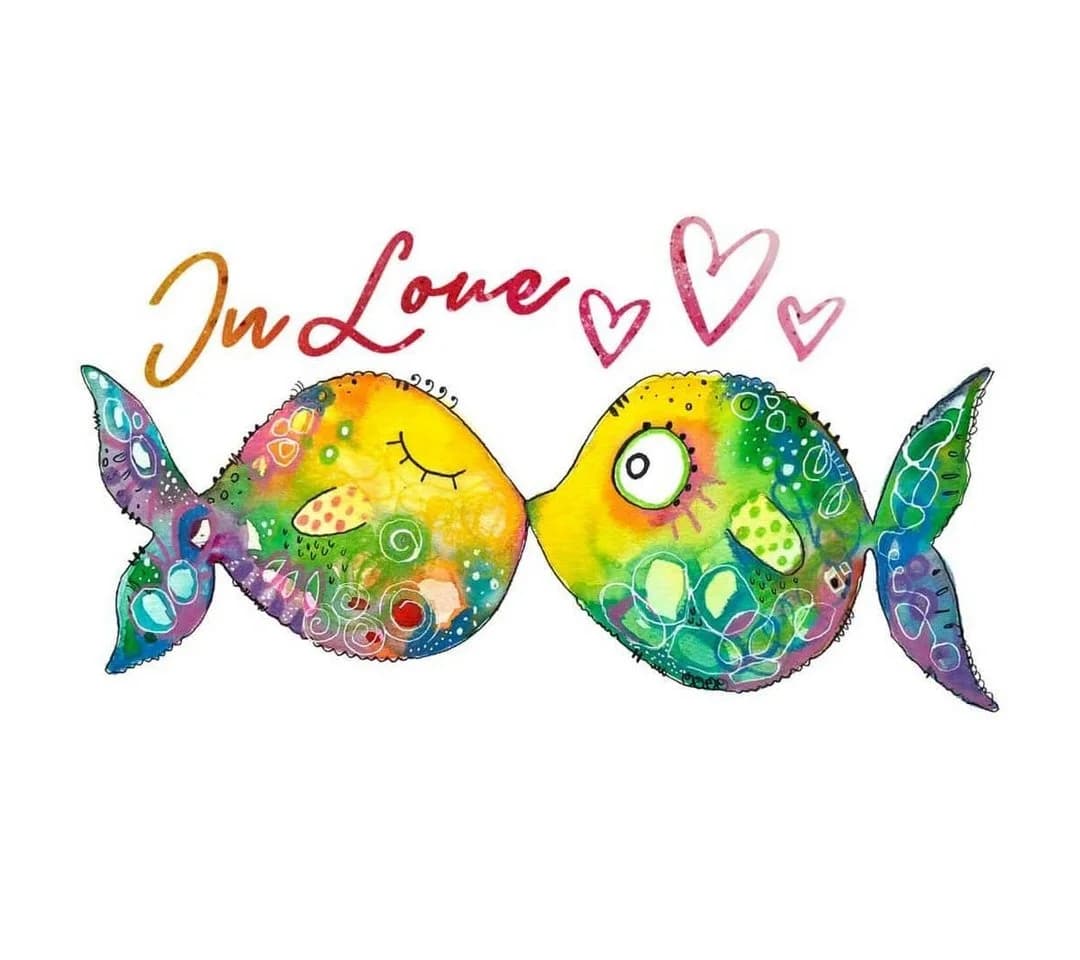 K&L Wall Art Wandtattoo Verliebte Fische Familie Bunt Selbstklebend