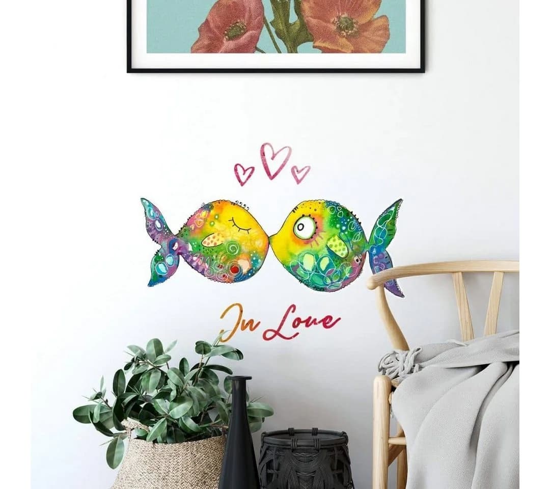 K&L Wall Art Wandtattoo Verliebte Fische Familie Bunt Selbstklebend - Bild 2
