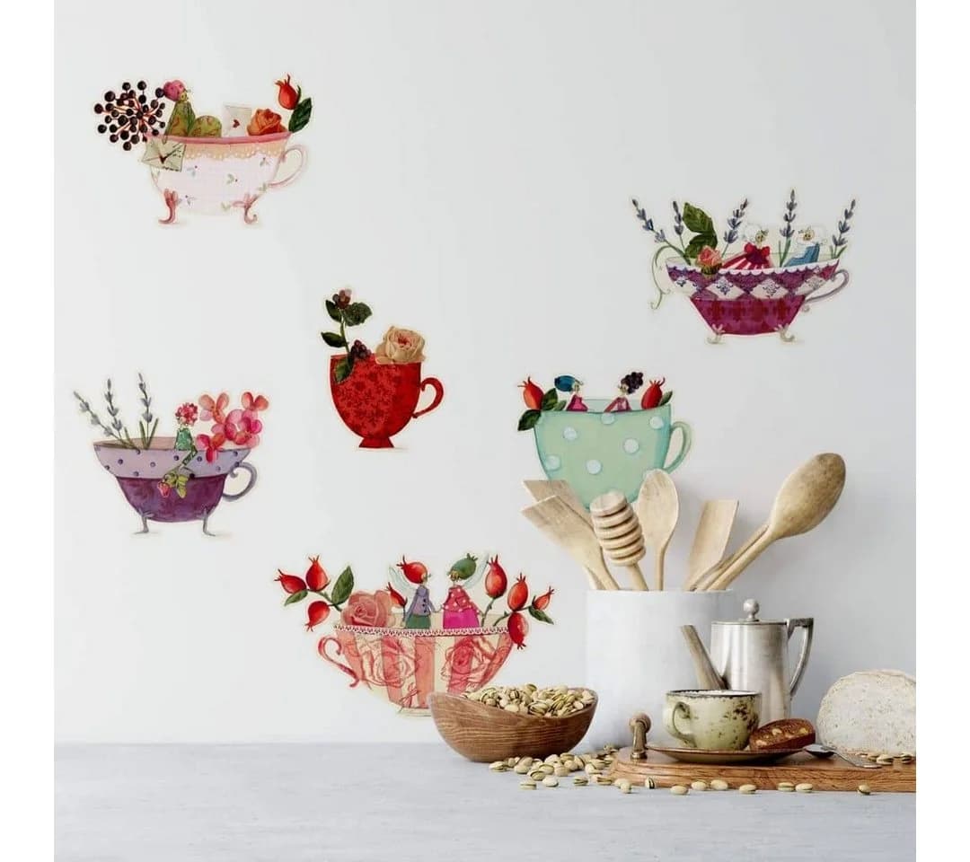 K&L Wall Art Wandtattoo Küche Leffler Blumen Tasse Märchen Rosen Traumtassen