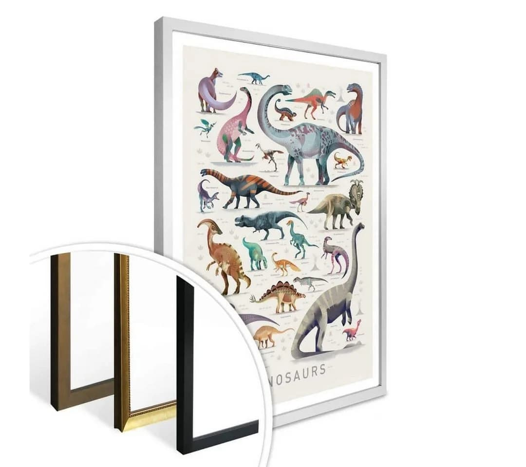 K&L Wall Art Poster Dinosaurier Collage Braun Modern Kinderzimmer Deko