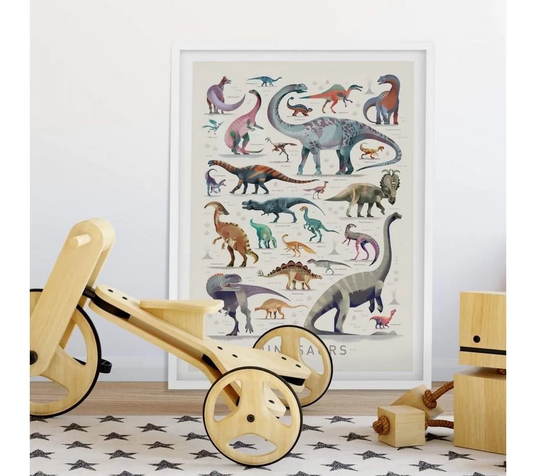 K&L Wall Art Poster Dinosaurier Collage Braun Modern Kinderzimmer Deko - Bild 5