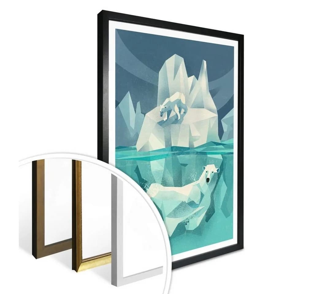 K&L Wall Art Poster Eisbär Nordpol Braun Blau Modern